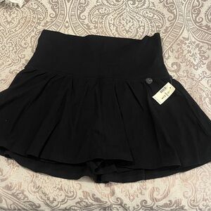 Black cotton Pleated Skort with High Waist